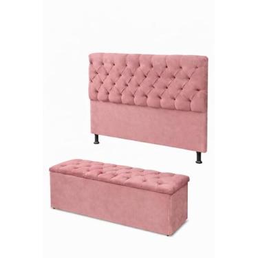 Imagem de Kit Cabeceira De Cama Box com Calçadeira Baú Mirage Capitonê Solteiro 