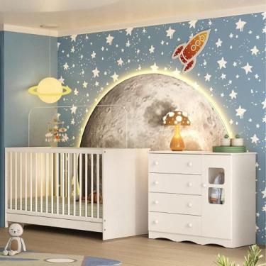 Imagem de Berço 3 em 1 para Colchão 130x60cm com Cômoda 1 Porta 4 Gavetas Serena