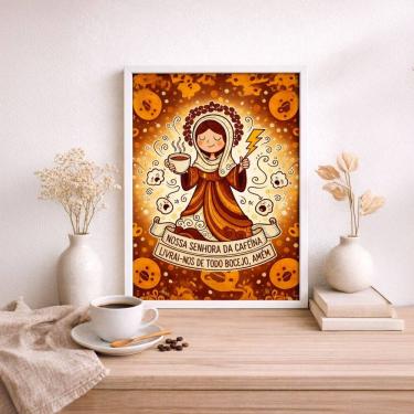 Imagem de Quadro Divertido Café Nsa Sra Cafeína 45x34cm Mold Branca Vidro