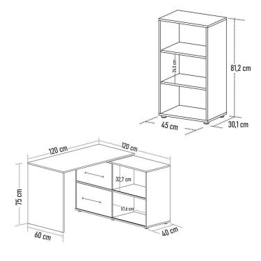 Imagem de Mesa Escrivaninha Em L Link E Estante Livreiro 45x81cm Lean A06 Branco - Mpozenato