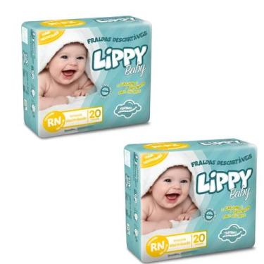Imagem de Kit 02 fraldas infantil pacote com 20 tiras lippy baby - rn (total 40 