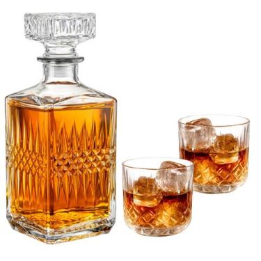 Imagem de Decanter Garrafa Whisky Licor Vidro Luxo 2 Copo Relevo 280ml - CASAMBI