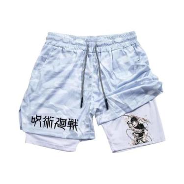 Imagem de Shorts De Corrida Masculinos 2 Em 1 Em Malha Com Estampa De Anime, Cal