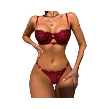 Imagem de Conjunto De Lingerie Sexy Com Renda Transparente, Sutiã E Calcinha Com