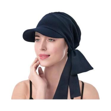 Imagem de Boné De Beisebol Feminino Com Viseira E Lenço Turbante De Cor Sólida P