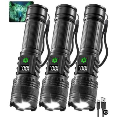 Imagem de Lanternas Huccbs 3 Unidades Recarregáveis com 5 Modos e Display LCD