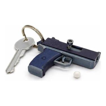 Imagem de Chaveiro Pistola Funcional Lança Bola Antiestresse Realista Preto - Pr