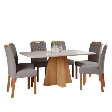 Imagem de Conjunto Sala de Jantar Maite 160x80 Tampo em MDF/Vidro 6 Cadeiras Pao