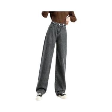 Imagem de Calças Jeans Femininas De Inverno Com Forro Térmico De Pelúcia, Cintur