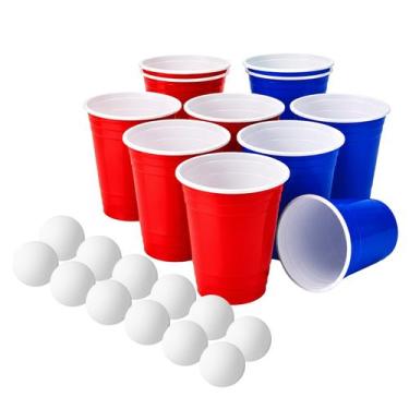 Imagem de Jogo Beer Pong 12 Bolinhas e 12 Copos Americano 300ml Festa Cerveja - 