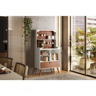 Imagem de Cantinho Cafe Rubi 1 Porta Madeira e MDF 79.5cm Off White Perolizado Tauari Lukaliam Moveis