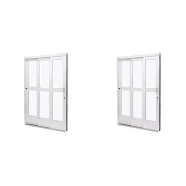 Imagem de Kit com 2 Portas de Aço de Correr 215x200cm 3 Folhas Vidro Liso Qualit