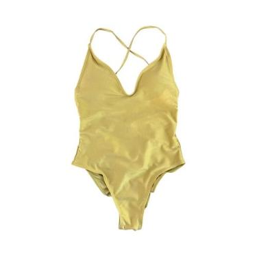 Imagem de Maiô Feminino Sexy Acolchoado De Uma Peça, Cor Sólida, Roupa De Praia 