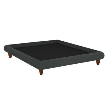 Imagem de Cama Queen Japonesa Haru com Pés em Madeira Estrutura MDF MDP Veludo Cinza Sallar Home