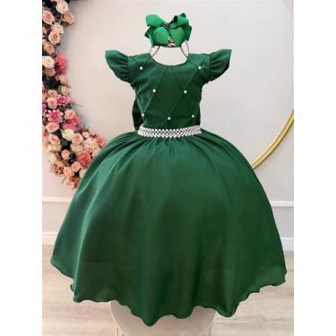 Imagem de Vestido Infantil Luxuoso Verde Bandeira com Busto Nervura para Daminha