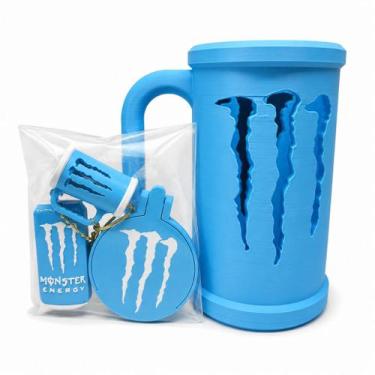 Imagem de Porta lata energetico 473 ml kit chaveiro tampa abridor - Monster, Azu
