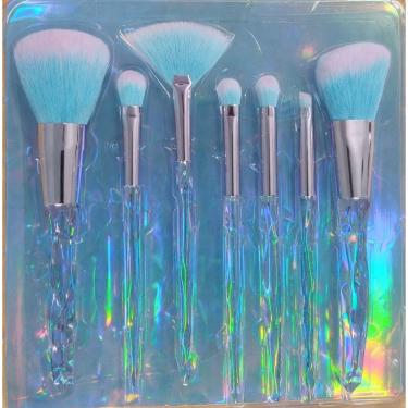 Imagem de Kit de Pincéis de Maquiagem Kit 7 Pincéis Profissional Cabo Cristal Cerdas Sintéticas Macias