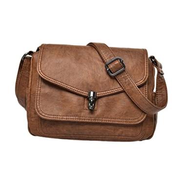 Imagem de harayaa Bolsa de couro com alça de casual de cor sólida bolsa crossbody com zíper Bolsa bolsa para , marrom
