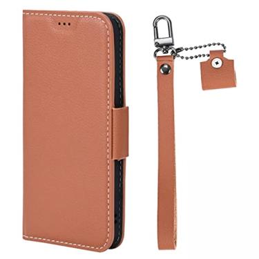 Imagem de LAHappyL Capa carteira para iPhone 13 Pro Max/13 Pro/13 Capa de couro legítimo com função de suporte para cartão, capa tipo carteira com suporte magnético, marrom, 13 Pro 6,1 polegadas