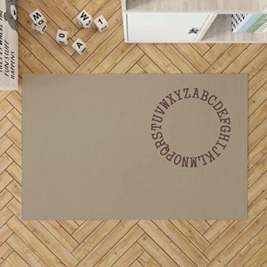 Imagem de Tapete Boho Retangular 100x150cm Bege Alfabeto Marrom - Antiderrapante