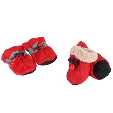 Imagem de Botas para cães, 4 peças/conjunto ajustável antiderrapante respirável sapatos para cães de estimação botas à prova d'água meias de algodão macio acolchoado para cães de diferentes tamanhos (vermelho 5) botas