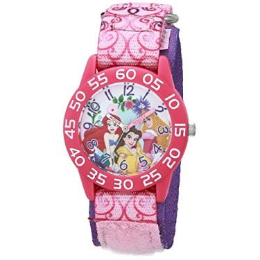 Imagem de Disney Relógio infantil Princess Time Teacher, analógico, quartzo, pulseira de nylon, Rosa, multicor, Várias princesas