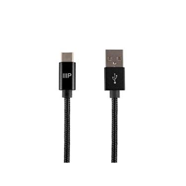 Imagem de Monoprice USB 2.0 tipo-C para cabo de carregamento e sincronização de nylon trançado – 4 metros – preto, até 480 Mbps, carregamento rápido, conectores de alumínio