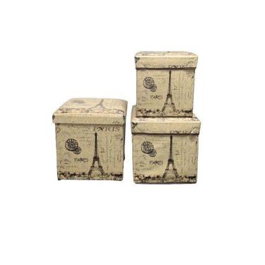 Imagem de Kit 3 puffs baú estampa vintage Paris