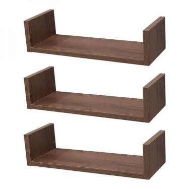 Imagem de Kit 3 Prateleiras U 40 X 15cm Nogal Suporte Invisível