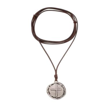 Imagem de Cordão Medalha das Duas Cruzes Couro Sintético- Níquel Pintado