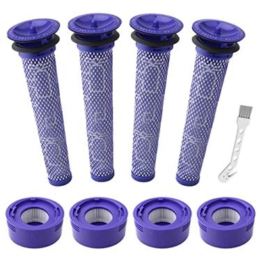 Imagem de Pacote com 8 Kit de substituição de filtro de vácuo para Dyson V7, V8 Animal e V8 Aspirador absoluto, 4 filtros de postes, 4 pré-filtros, substitui número de peça 965661-01 e 967478-01