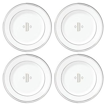 Imagem de Lenox Pratos de jantar Tidbit com monograma de bloco de platina, conjunto de 4, D