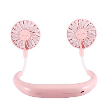 Imagem de Ventilador USB Mini USB Desktop Fan Design Pescoço Pendurado Escritório Ventilador Portátil de Verão Ventilador de Arrefecimento de Verão, Rosa