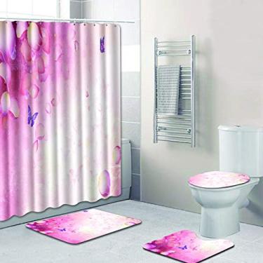 Imagem de 4pcs Barthroom Tapete Set Cortina de Chuveiro Impermeável e Conjunto de Tapete de Banho Tapete de Flor Tapete Higiênico Acessórios para decoração de casa Tapetes de quarto, 4142,45x75 45x 37,5 35x45