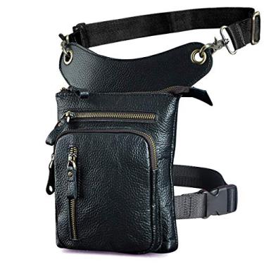 Imagem de Le'aokuu Bolsa masculina de couro genuíno para atividades ao ar livre, esportiva, cintura alta, quadril, mensageiro, ombro caído, perna, coxa, bolsas para mulheres G1011, G1011 Preto, 17 x 5 x 21 cm