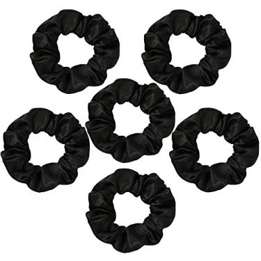 Imagem de Ivyu Scrunchies de cetim de seda preta - pacote com 6, 8 peças (2 grátis) - faixas elásticas de cabelo - suporte de rabo de cavalo - mulheres e meninas