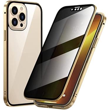 Imagem de HAODEE Capa anti-peep para iPhone 13 Mini/13/13 Pro/13 Pro Max, adsorção magnética de vidro temperado dupla face 360 graus capa protetora de privacidade de corpo inteiro (cor: ouro, tamanho: 13 mini 5,4 polegadas)