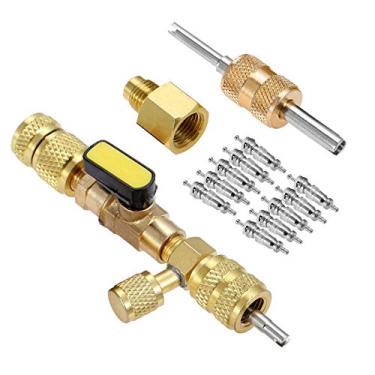 Imagem de SURIEEN Ferramenta instaladora de remoção de núcleo de válvula R410A R22 com porta SAE de tamanho duplo 1/4 e 5/16, para sistema HVAC R410 R32 R22 R12 R407 R404 R600, com núcleos de válvula e