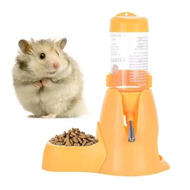 Imagem de Recipiente de água automático Hamster para beber, garrafa de 80 ml com estação de alimentação, tigela para animais pequenos (amarelo)