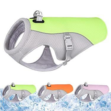 Imagem de Colete de resfriamento para cães de verão arnês refletivo de liberação rápida roupas quentes para animais de estimação jaqueta de gelo respirável para cachorro pequeno, médio grande, verde, 3GG (peito: 97cm)