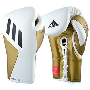 Imagem de adidas Tilt 350 Pro with Lace Closure - with New Tilt Technology - for Men, Women, Unisex - Sustainable Vegan Leather Boxing. Kickboxing, MMA Training Gloves - (Met White/Gold, 14oz)