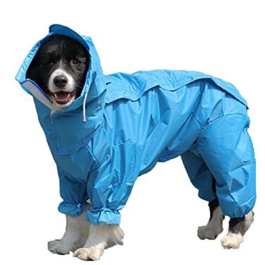 Imagem de Capa de chuva para cães ao ar livre jaqueta de chuva com capuz impermeável para cães grandes médios poncho respirável para animais de estimação com furo para trela, azul, 20