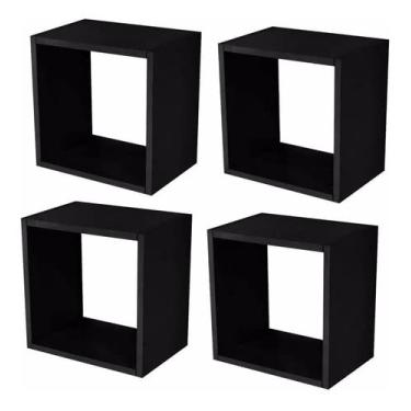 Imagem de Kit 04 Nichos Quadrado Decorativo 31x31x15cm Preto Fosco