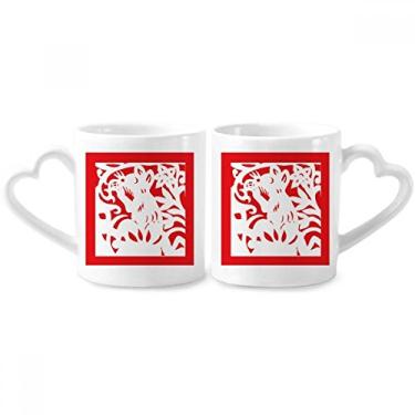 Imagem de Conjunto de canecas de porcelana para casal, rato, animais, zodíaco, chinesa, corte, coração, coração
