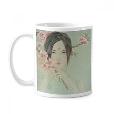 Imagem de Caneca chinesa de aquarela de cerâmica com flor de pêssego e porcelana