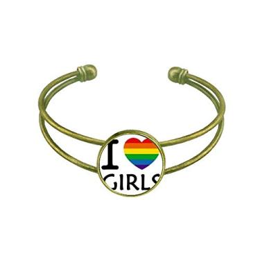 Imagem de Pulseira LGBT com coração transgênero, bissexual, joia de punho aberto retrô