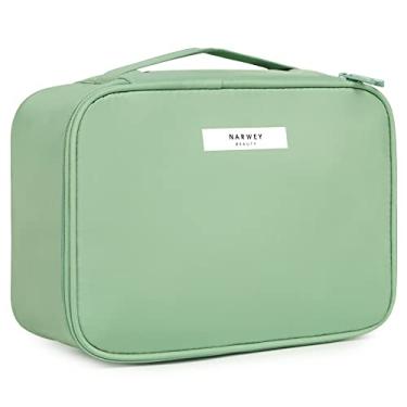 Imagem de Narwey Linda bolsa de maquiagem bolsa de cosméticos de viagem, bolsa organizadora de maquiagem com compartimentos de pincel para mulheres (verde menta)