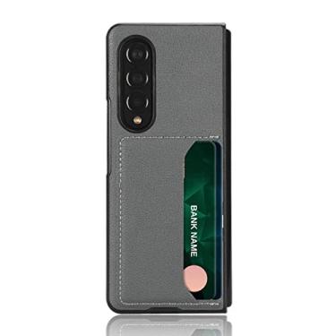 Imagem de Capa de suporte de cartão de couro ultra fino para Samsung Galaxy Z Fold 4 5G Fold3 Fold4 Fold 3 2 Fold2 Zfold4 Capa de telefone celular, cinza escuro, para Samsung Z Fold 4