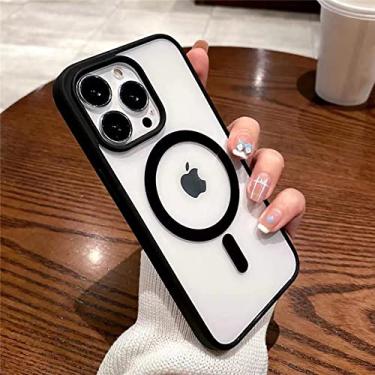 Imagem de Estojo de carregamento sem fio magnético transparente para iPhone 14 13 11 12 Pro Max X XR XS Silicone Bumper Clear Hard PC Cover, Black, For iPhone 11