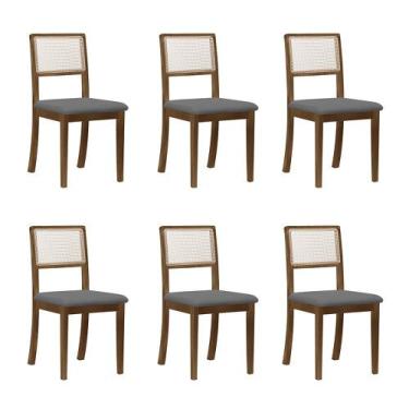 Imagem de Kit 6 Cadeiras De Jantar Palha Estofadas Veludo Cinza Em Tela Sextavad